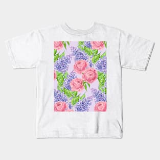 Watercolor peonies and lilacs Kids T-Shirt